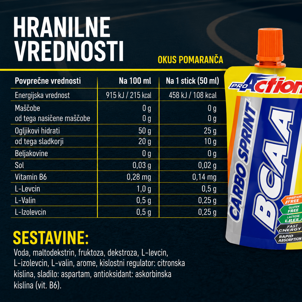 Energijski gel z BCAA Carbo Sprint BCAA 60 ml