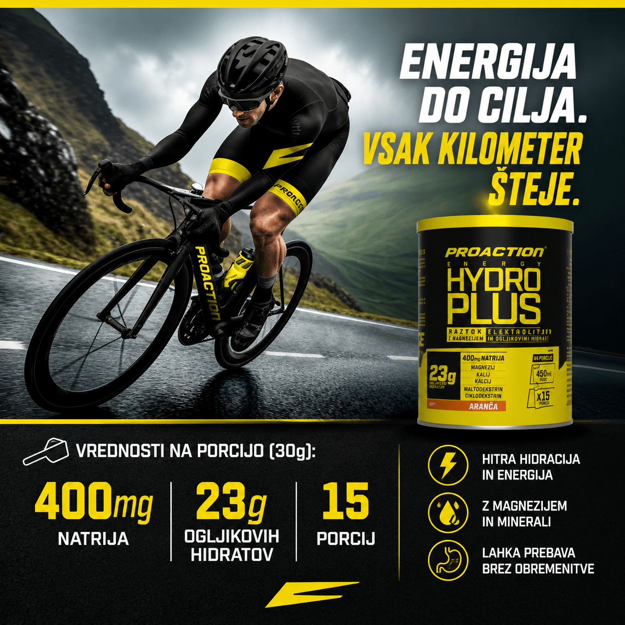 Hydro Plus Hipotonični energijski dodatek z ogljikovimi hidrati in natrijem. 450 g - Image 3